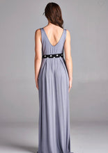 Load image into Gallery viewer, Silver Scalloped V-Neck Maxi Dress
