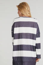 Load image into Gallery viewer, Navy Oversized Striped Sweatshirt
