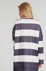 Navy Oversized Striped Sweatshirt