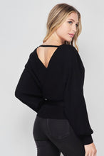 Load image into Gallery viewer, Black Wrap Style Knit Sweater Top
