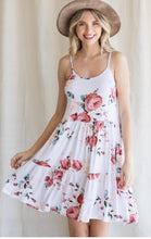 Load image into Gallery viewer, Floral Ivory Fluted Hem Lace Up Back Dress
