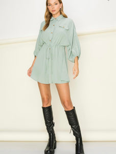 Sage Find Me Again Button Up MiniDress