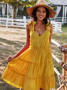 Dark Yellow Ruffle Button Dress