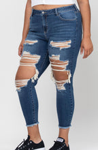 Load image into Gallery viewer, Cello Mid Rise Heavy Destroy Fray Hem Crop Skinny
