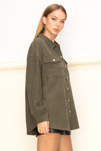 Load image into Gallery viewer, Olive Oversized Button Up Shirt
