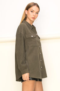 Olive Oversized Button Up Shirt