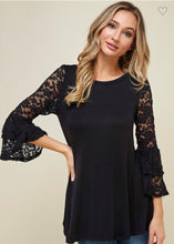 Load image into Gallery viewer, Black Lace Bell Sleeve Tunic Top
