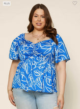 Load image into Gallery viewer, Blue &amp; White Square Neck Floral Top
