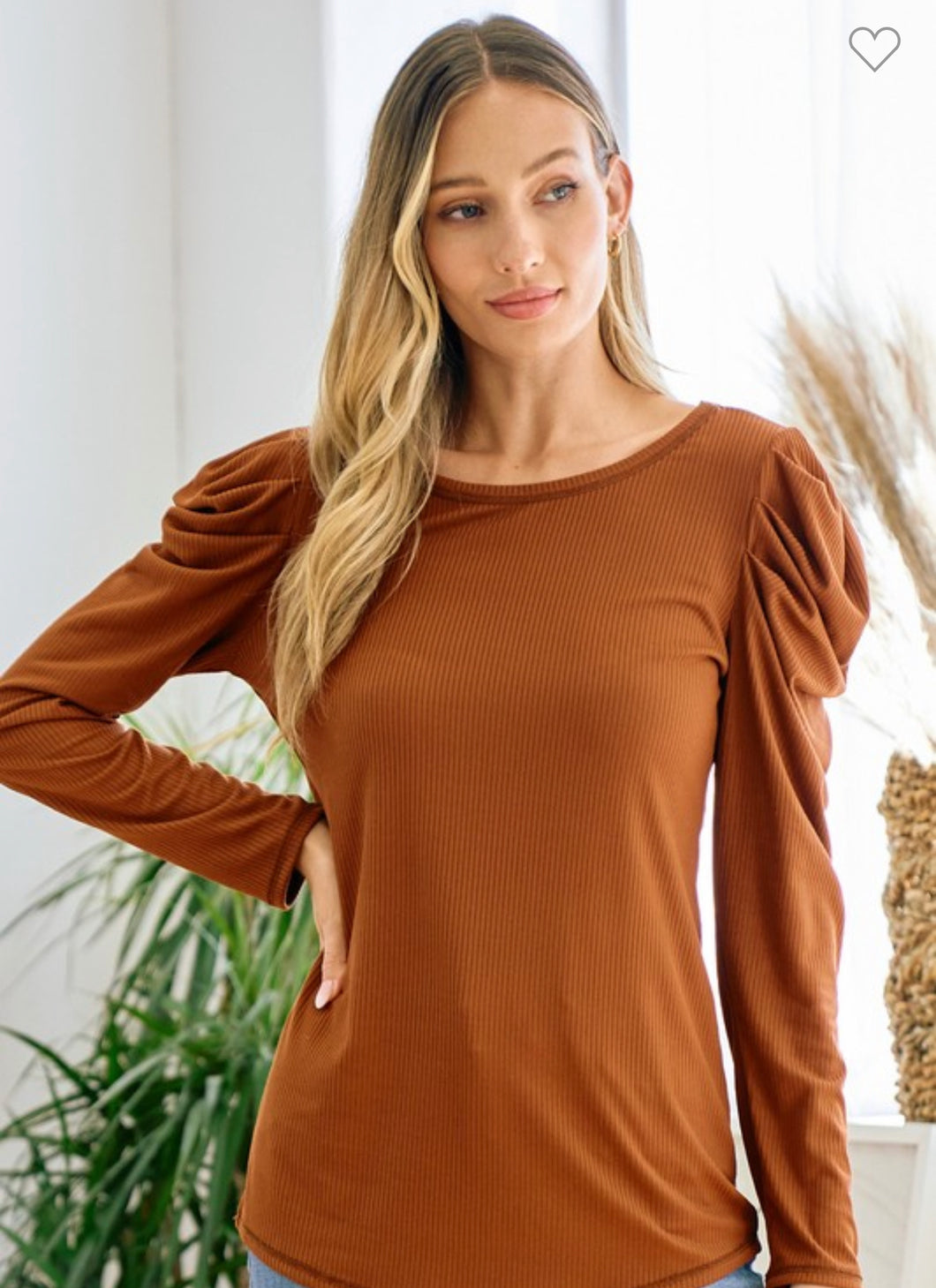 Rust Gems Puffed Shoulder Top