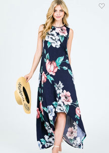 Navy Floral Lower Back Maxi Dress