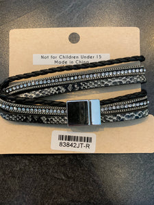 Black Snakeskin and Pearl Multi-Strand Magnetic Bracelet