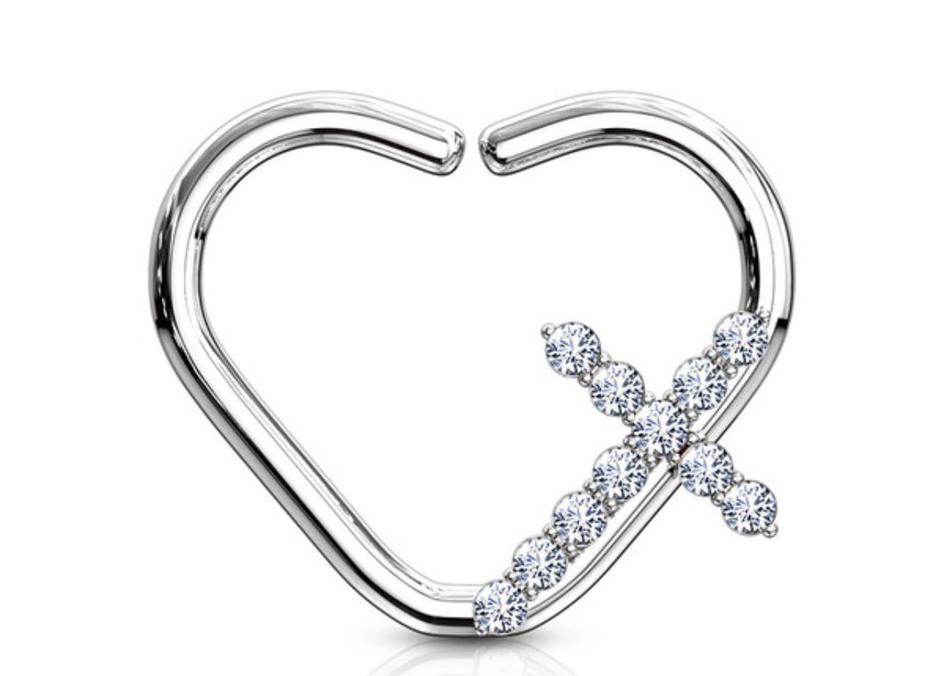 CZ Cross Heart Shapes Ear Cartilage Hoops