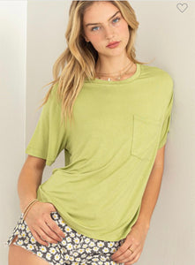 Pale Olive Wonderful Intentions Oversized Pocket Tee