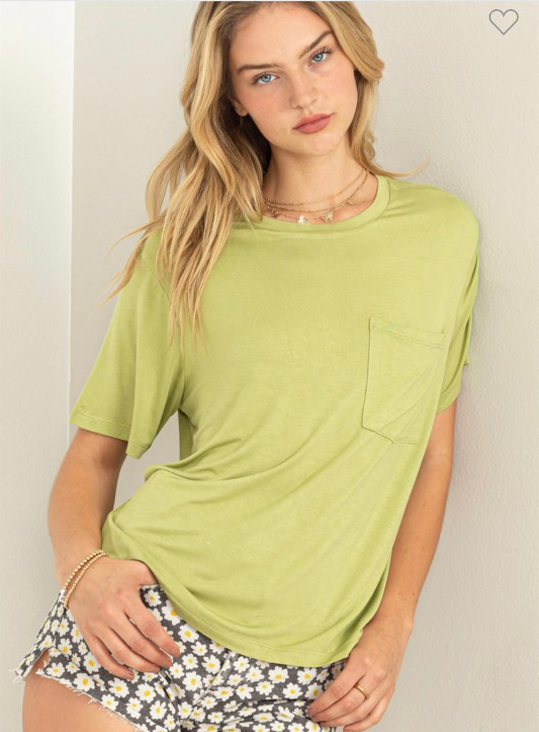 Pale Olive Wonderful Intentions Oversized Pocket Tee