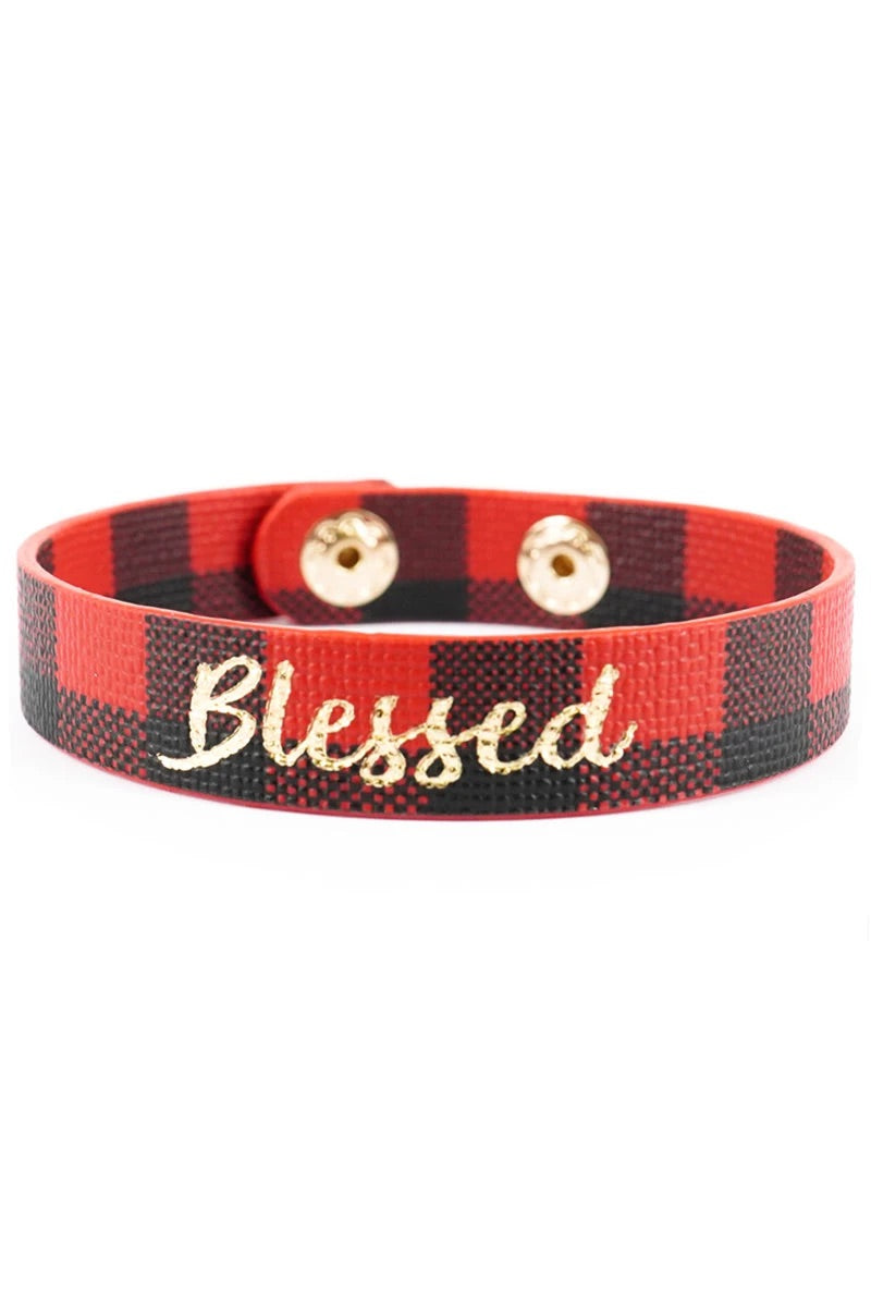 Blessed Buffalo Plaid Snap Bracelet