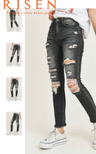 Load image into Gallery viewer, RISEN HIGH RISE DISTRESSED SKINNY- BLACK
