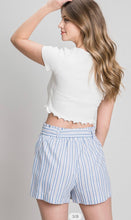 Load image into Gallery viewer, Blue Chambray Striped Front Tie Paper Bag Shorts
