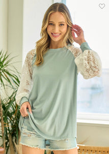 Sage Romantic Lace Top