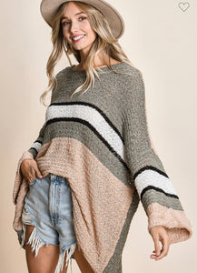 Olive/Camel Oversized Low Gauge Stripe Sweater Top