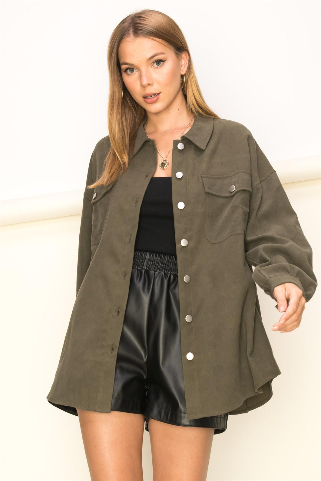Olive Oversized Button Up Shirt