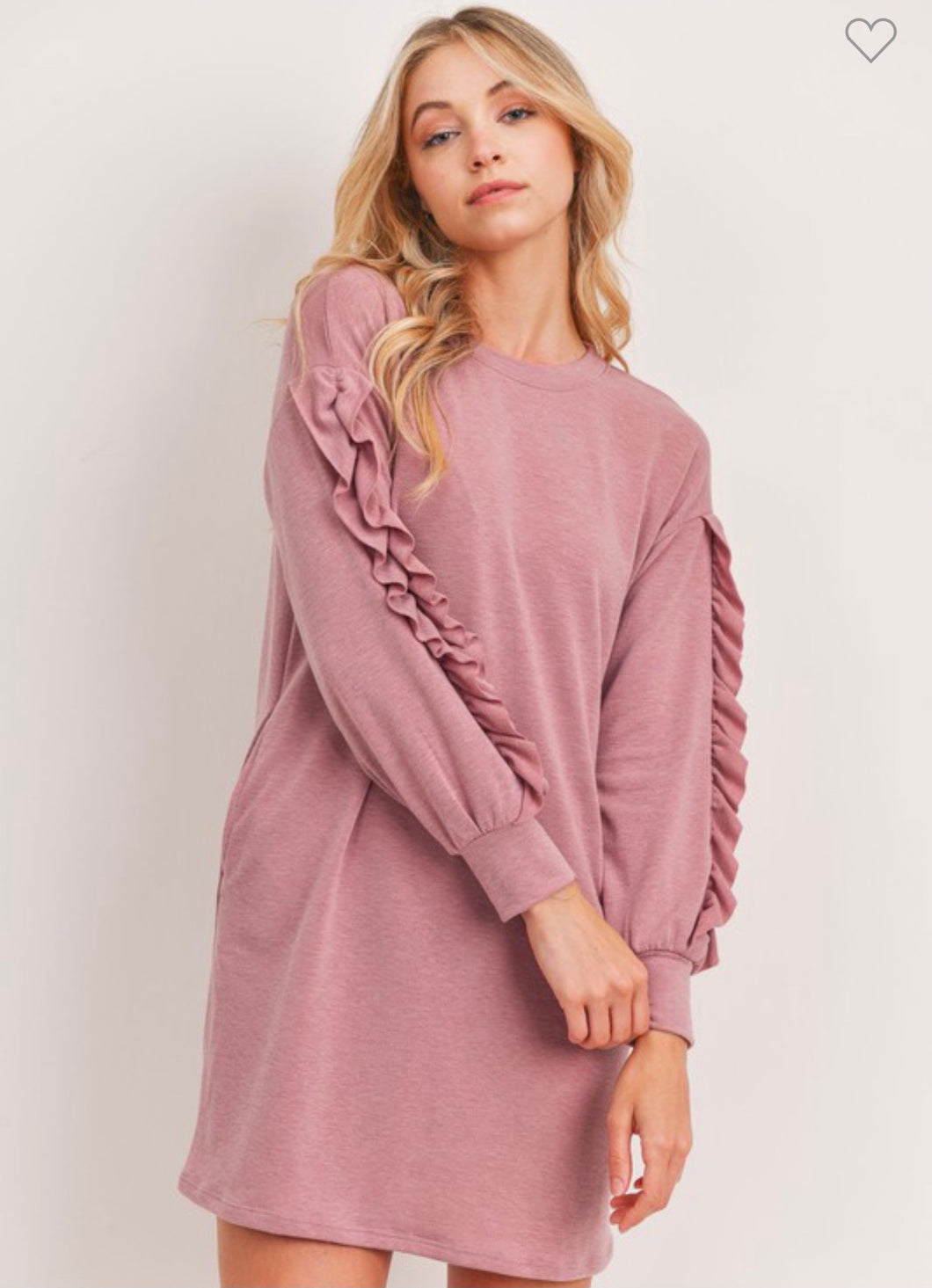 Mauve Rounded Hems Ruffle Sleeve Detail Solid Dress