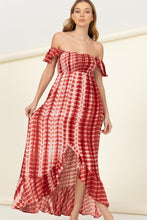 Load image into Gallery viewer, Rust Off the Shoulder Tie Dye Ruffle Maxi Dress
