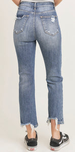 Risen Vintage Washed Medium Straight Leg Jeans