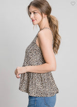 Load image into Gallery viewer, Taupe Leopard Peplum Sleeveless Top
