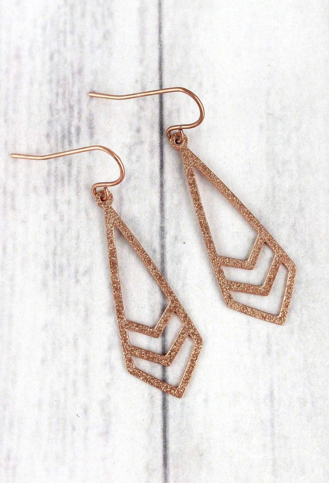 Textured Matte Rose Goldtone Chevron Kite Earrings