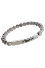 Silvertone 'Philippians 4:13' Bar White Semi-Precious Stone Bracelet