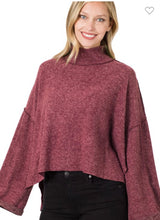 Load image into Gallery viewer, Dark Burgundy Brushed Hacci Side Slit Mock Neck Sweater
