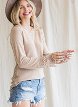 Load image into Gallery viewer, Taupe Sequin &amp; Lace Detailed Top
