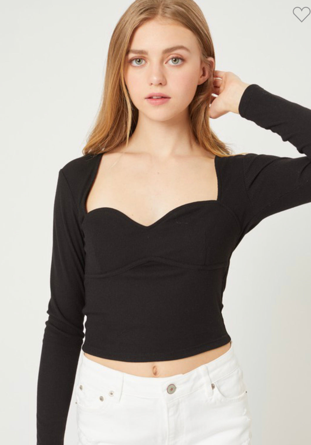 Black Sweetheart Long Sleeve Crop Top