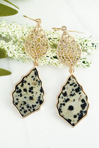 Dalmatian Jasper Teardrop Goldtone Earrings