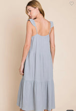 Load image into Gallery viewer, Silver Blue Cotton Gauze Ruffle Tank Tiered Dress

